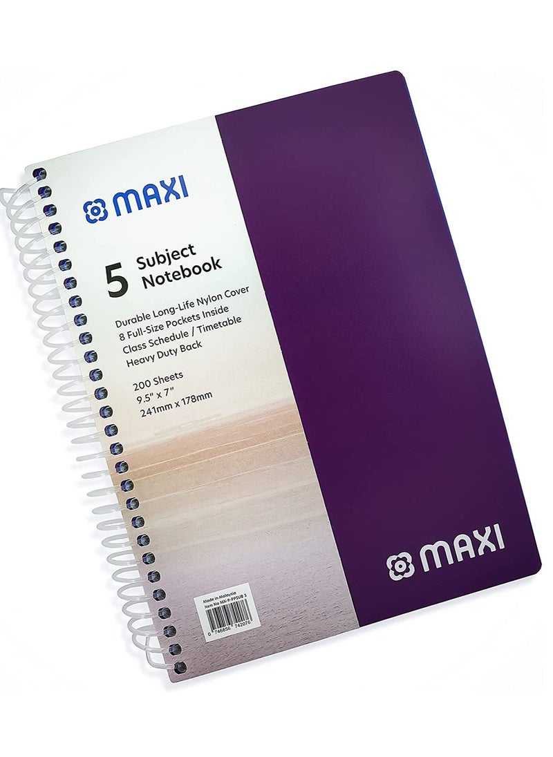 Maxi 200-Sheet 5-Subject Notebook B5 Size Violet Cover 