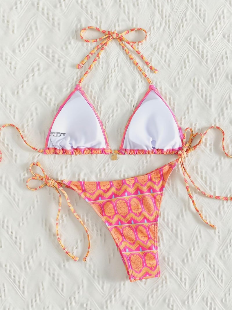 Tainehs Women's Sexy Halter Bikini Set Triangle Top String Swimwear Two Piece Swimsuits Cheeky Bathing Suit Hot Pink - Image 5
