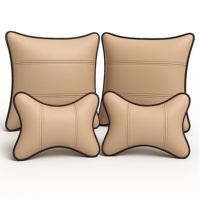 Car Neck Rest Cushions and Pillow Combo(Beige,Pack of 4)
