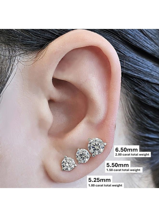 Central Diamond Center 14K Gold Post & Sterling Silver Zirconia 3 Prong Martini Stud Earrings- Yellow Gold Plated 5.50mm 1.50ctw - Image 3