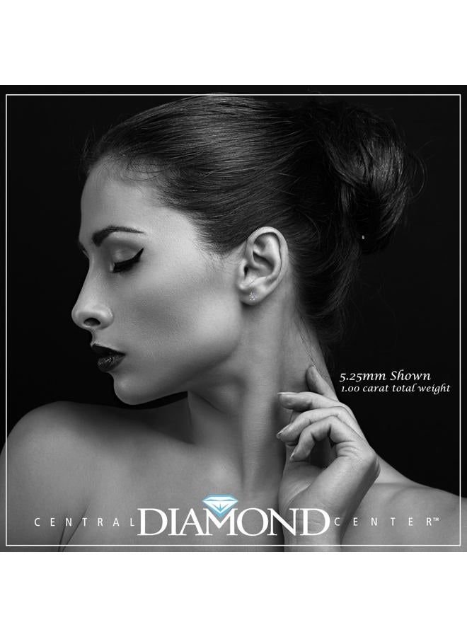 Central Diamond Center 14K Gold Post & Sterling Silver Zirconia 3 Prong Martini Stud Earrings- Yellow Gold Plated 5.50mm 1.50ctw - Image 5