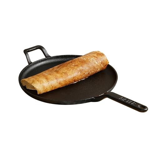 Meyer Pre-Seasoned Cast Iron Flat Dosa, Roti, Chapati Tawa Pan with Stick Handle, Dosa Kallu, Iron Tawa Big Size, Gas and Induction Compatible | 28cm, Black - Image 1