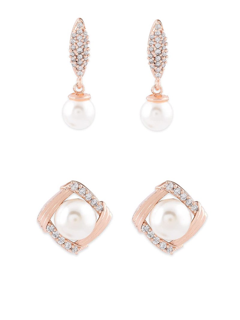 Zaveri Pearls Combo of 2 Rose Gold Cubic Zirconia Brass Drop & Stud Earrings For Women-ZPFK10379 - Image 1