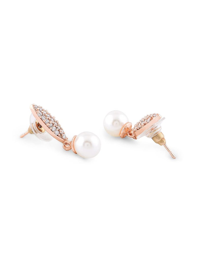 Zaveri Pearls Combo of 2 Rose Gold Cubic Zirconia Brass Drop & Stud Earrings For Women-ZPFK10379 - Image 5