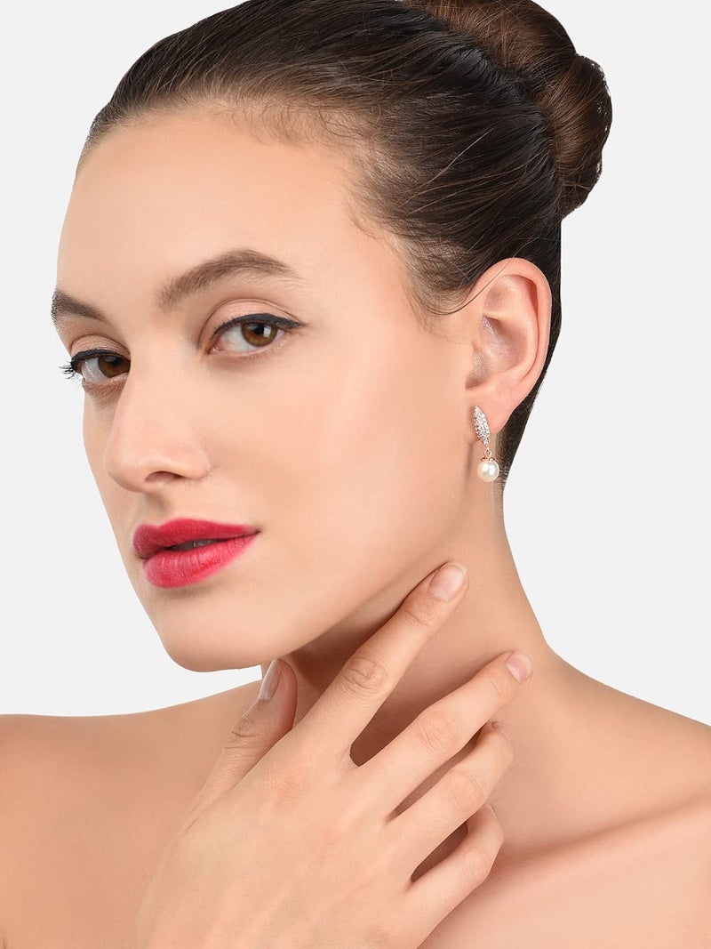Zaveri Pearls Combo of 2 Rose Gold Cubic Zirconia Brass Drop & Stud Earrings For Women-ZPFK10379 - Image 4