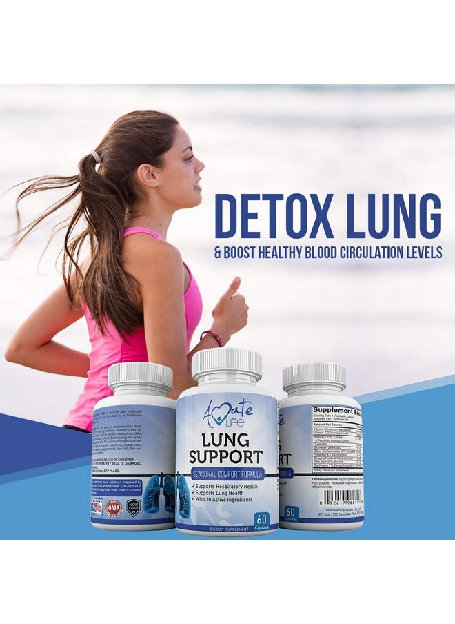 Amate Life - Lung Support Dietary Supplements Herbal Breathing Support 10 Active Ingredients Original Formula For Lung Health Lung Cleanse Formula Supplement For Bronchial System 60 Capsules Non Gmo - Image 1