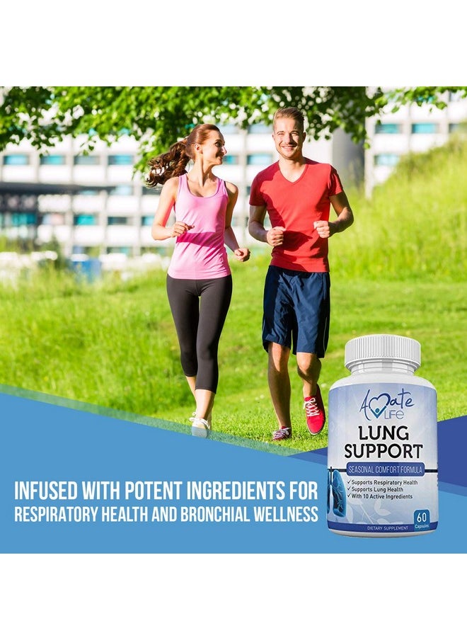 Amate Life - Lung Support Dietary Supplements Herbal Breathing Support 10 Active Ingredients Original Formula For Lung Health Lung Cleanse Formula Supplement For Bronchial System 60 Capsules Non Gmo - Image 1