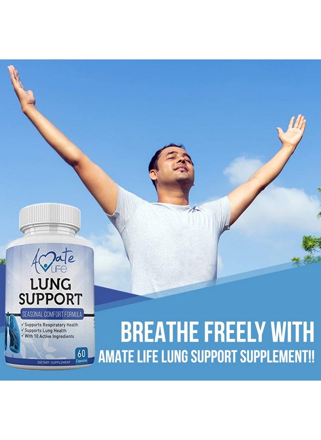 Amate Life - Lung Support Dietary Supplements Herbal Breathing Support 10 Active Ingredients Original Formula For Lung Health Lung Cleanse Formula Supplement For Bronchial System 60 Capsules Non Gmo - Image 1