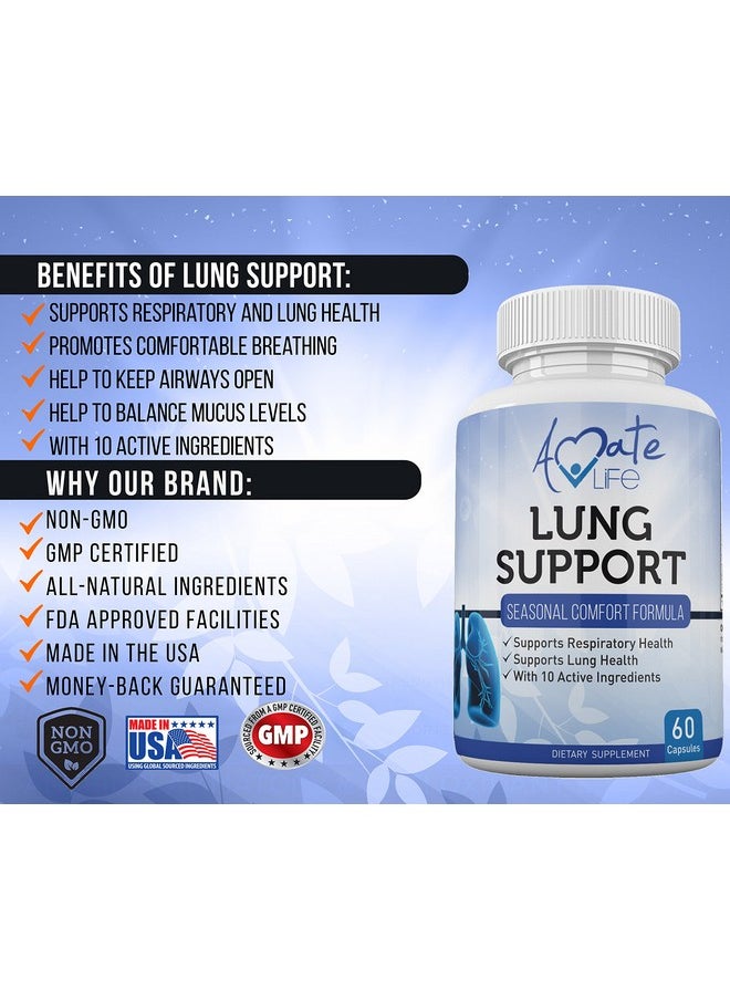 Amate Life - Lung Support Dietary Supplements Herbal Breathing Support 10 Active Ingredients Original Formula For Lung Health Lung Cleanse Formula Supplement For Bronchial System 60 Capsules Non Gmo - Image 1