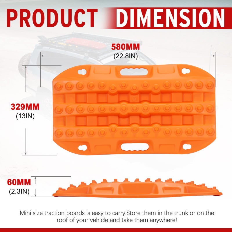 BUNKER INDUST BUNKER INDUST Off Road Traction Boards, 2 Pcs Short Recovery Track Traction Mats for 4WD Mud, Sand, Snow Ramps-Orange Tire Traction Tool (Without Strap) - Image 2