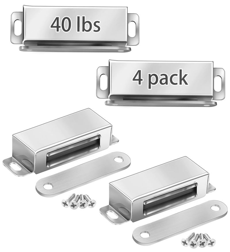 Onarway Magnetic Door Catch 40 lbs Pull Strong Magnet Cabinet Latches Magnetic Hardware Stainless Steel Chrome Door Closer for Bathroom Kitchen Sliding Door Window Cupboard 4 PackStrength 20KG