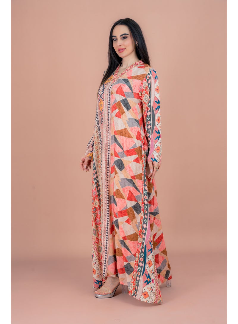 اكسا جلابية عصرية مطبوعة بنقوش متعددة - Image 3