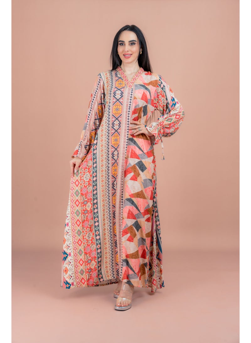 اكسا جلابية عصرية مطبوعة بنقوش متعددة - Image 1