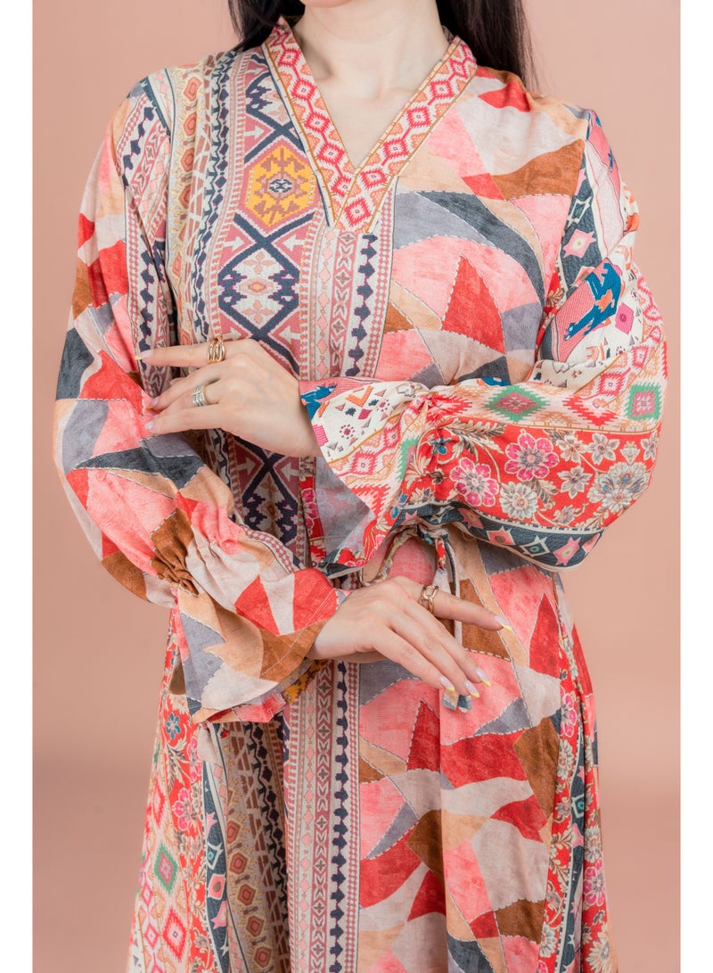 اكسا جلابية عصرية مطبوعة بنقوش متعددة - Image 2