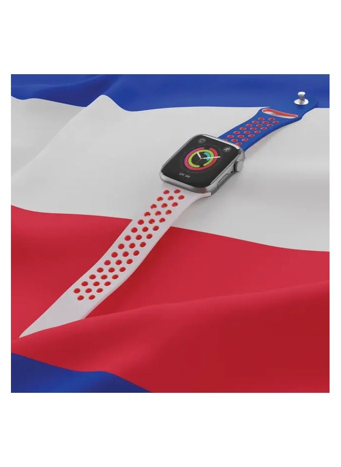 porodo - Lifestyle NIKE Silicone Strap Compatible with Watch Strap size 42/44/45mm - blue/red/white - Image 1