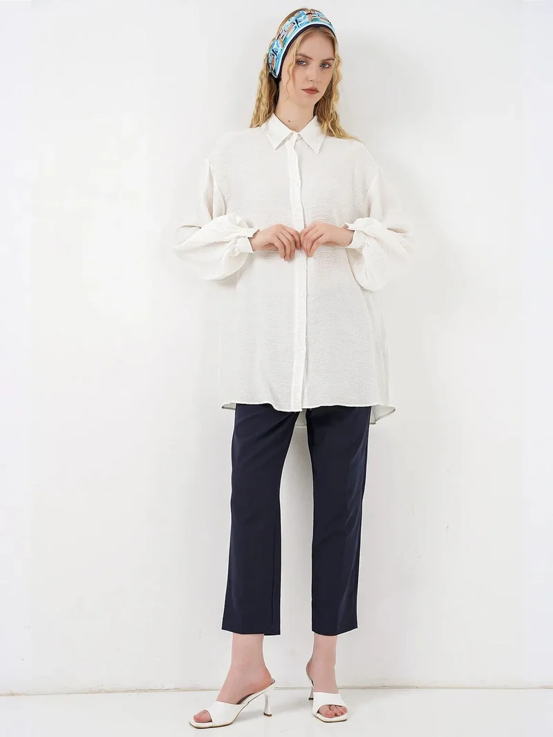 بيغ دارت BDART Oversized Textured Long Blouse with Shirt Collar