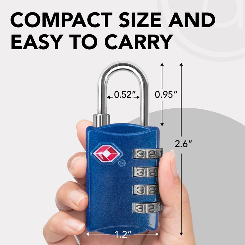 Desired Tools TSA Locks for Luggage, 2-Pc Durable Steel Padlock, Keyless Easy to Read 4-Digit Combination Lock for Backpacks, Travel Suitcases, Toolbox, Filing Cabinets, Baggage & Gym Locker, Blue - Image 2