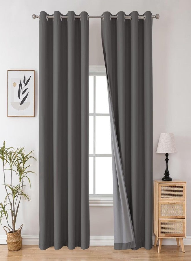 Joydeco Dark Grey Blackout Curtains 120 Inches Long, Extra Long Grey Curtains for Living Room Bedroom, Total Room Darkening Curtains Thermal Insulated Solid Drapes for Windows with Grommets