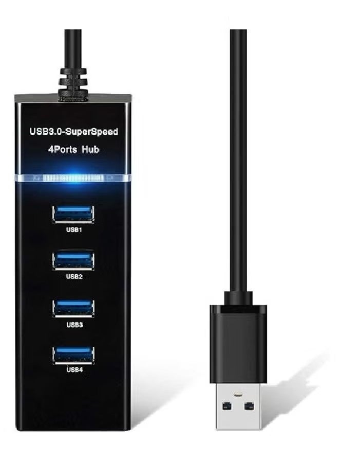 يو إس بي موزع USB 3.0 منفذ USB ، موزع بيانات USB عالي السرعة بأربعة منافذ مع مؤشر LED للابتوب، الكمبيوتر الشخصي، الكمبيوتر، القرص الصلب المتنقل، لوحة المفاتيح، الفأرة والمزيد - أسود - Image 1