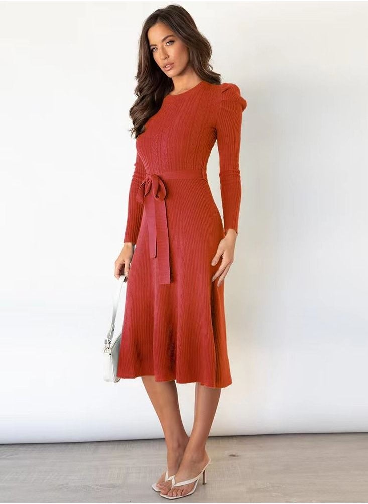 Loquat Autumn Winter New Bubble Long Sleeve Long Style High Waist Big Swing Dress  - Image 2