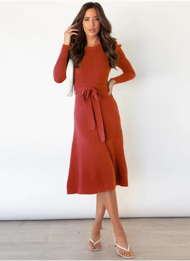 Loquat Autumn Winter New Bubble Long Sleeve Long Style High Waist Big Swing Dress  - Image 1