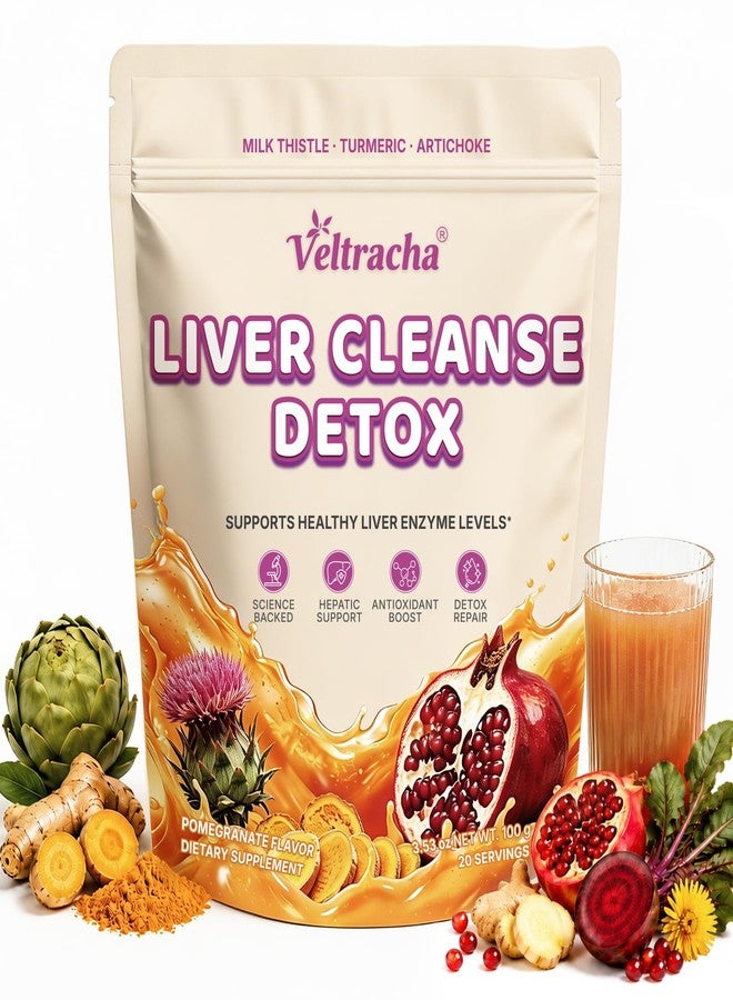 Veltracha Liver Cleanse Detox Powder, Milk Thistle & Turmeric Liver Support Supplement, Plant-Based Daily Wellness Blend with Artichoke, Ginger & Dandelion Root, Pomegranate Flavor, 20 Servings - Image 1