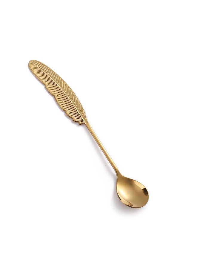 4 Pcs Exquisite Gold Feather Design Stainless Steel Teaspoons 6.1 Inch Small Coffee Bar Stirring Spoons, Durable Metal Tableware Perfect for Serving Espresso, Ice Cream, Cake, Pudding and Various Dessert Condiments - Image 3