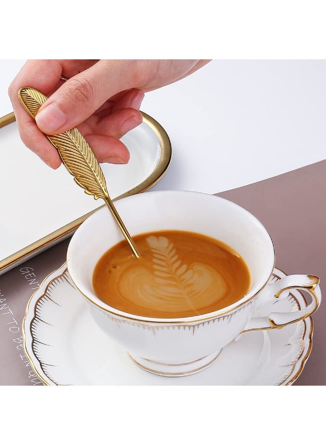 4 Pcs Exquisite Gold Feather Design Stainless Steel Teaspoons 6.1 Inch Small Coffee Bar Stirring Spoons, Durable Metal Tableware Perfect for Serving Espresso, Ice Cream, Cake, Pudding and Various Dessert Condiments - Image 4