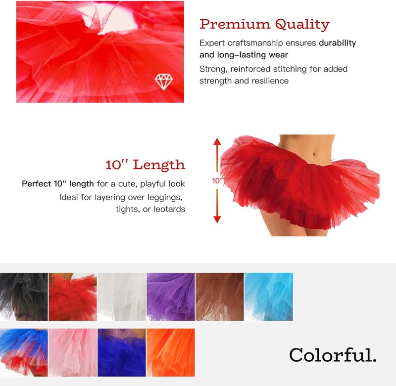 Phantomon Tutu Skirt Women's Teens Classic Elastic 5 Layered Tulle Ballet Skirt, 1950s Vintage Style Short Skirt, Adult Size - Image 5