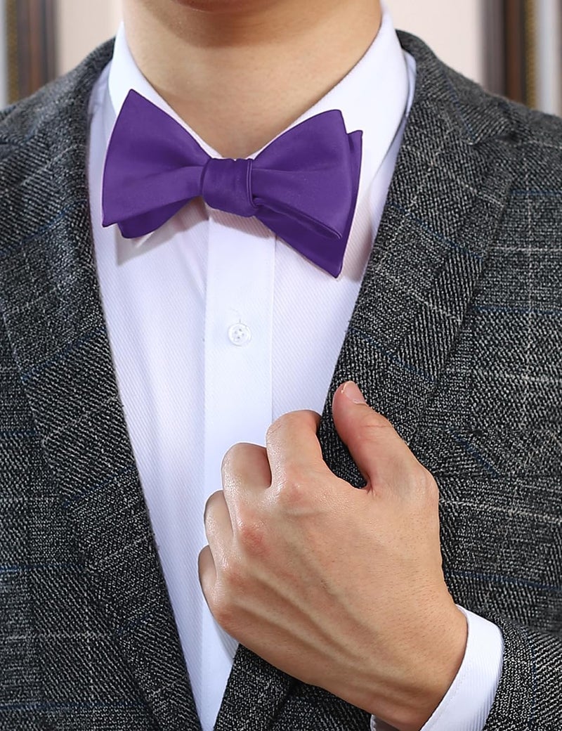 pensee Mens Solid Bowtie Woven Self Tie Bow Ties Tuxedo & Wedding Bowties - Image 2