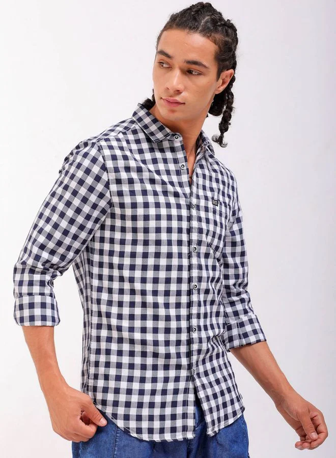 The Indian Garage Co Men Regular Fit Checkered Full Sleeves Cutaway Collar Casual Shirt