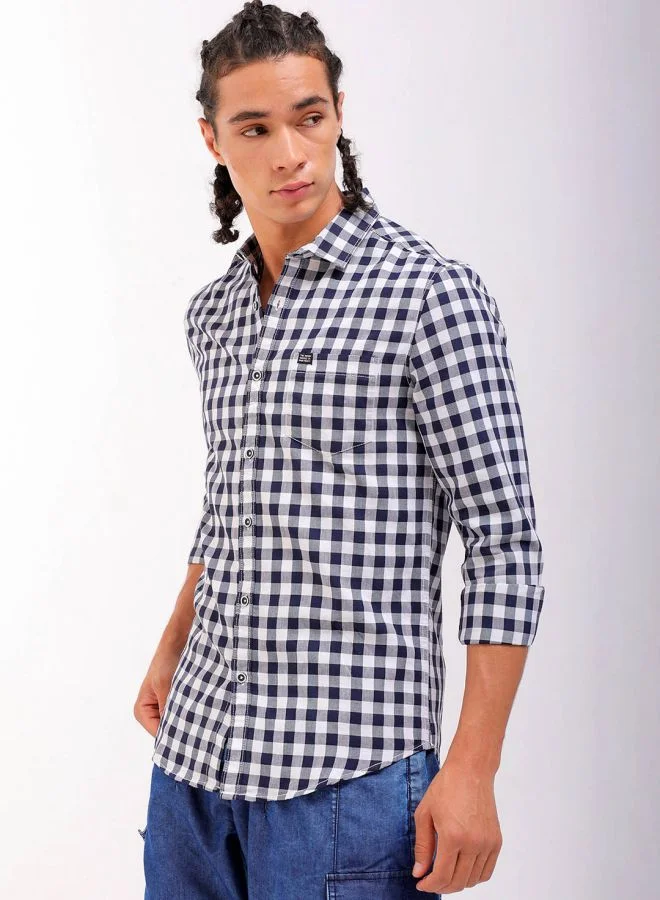 The Indian Garage Co Men Regular Fit Checkered Full Sleeves Cutaway Collar Casual Shirt