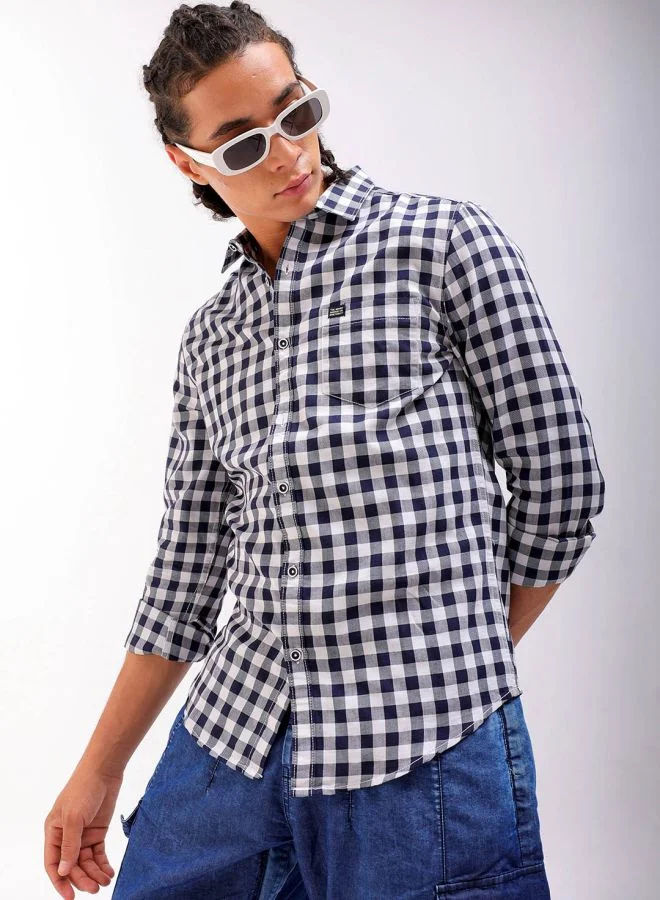 The Indian Garage Co Men Regular Fit Checkered Full Sleeves Cutaway Collar Casual Shirt