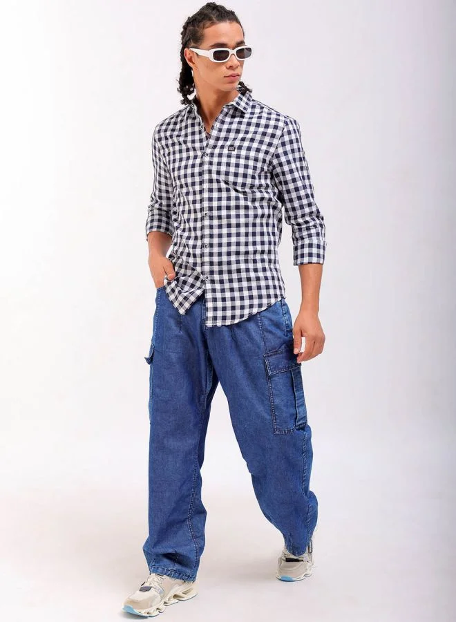 The Indian Garage Co Men Regular Fit Checkered Full Sleeves Cutaway Collar Casual Shirt