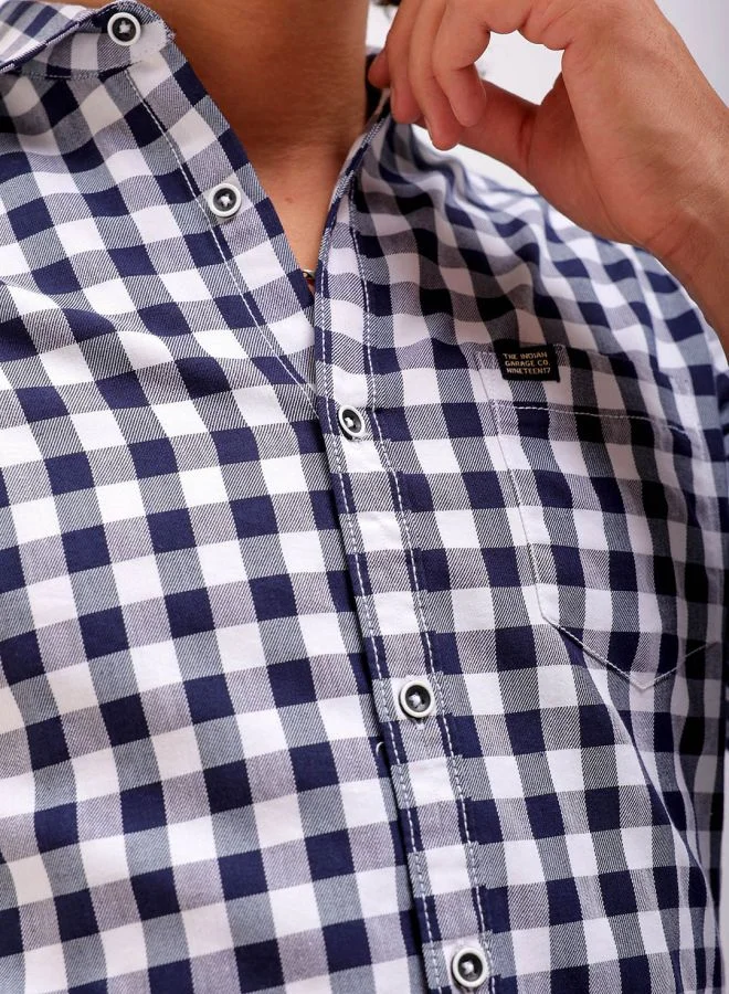 The Indian Garage Co Men Regular Fit Checkered Full Sleeves Cutaway Collar Casual Shirt