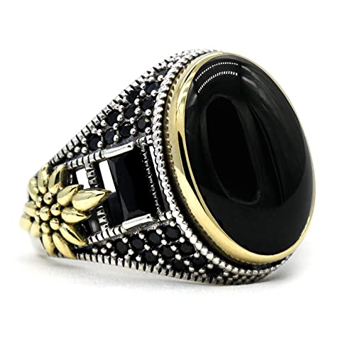 Qida 925 Sterling Silver Onyx Stone Men's Ring Türkiye Handmade Agate Silver Luxury Vintage Men's Ring (Black, 9) - Image 2