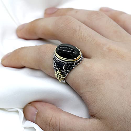 Qida 925 Sterling Silver Onyx Stone Men's Ring Türkiye Handmade Agate Silver Luxury Vintage Men's Ring (Black, 9) - Image 4