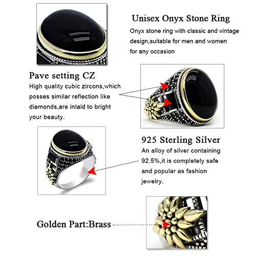 Qida 925 Sterling Silver Onyx Stone Men's Ring Türkiye Handmade Agate Silver Luxury Vintage Men's Ring (Black, 9) - Image 3