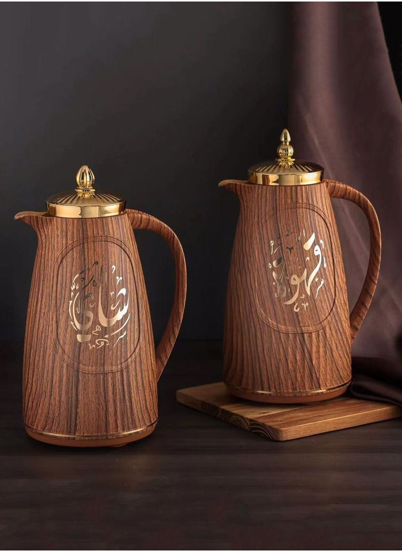 رويال كاميل - طقم ترامس قطعتين للشاي والقهوة خشبي/ذهبي 1لتر - Image 1