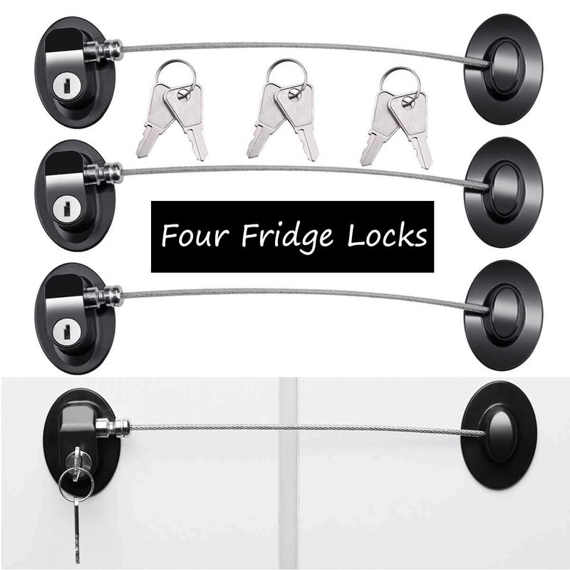 XccMe 4 Pack Refrigerator Locks with 8 KeysChild Safety Fridge LockRefrigerator Lock CombinationMini Fridge Lock File Drawer LockToilet Seat Lock with Strong Adhesive Black