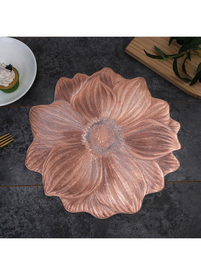 Creative Lotus PVC Placemat Ins Wind Heat-proof Waterproof Oil-proof Washable Heat Insulation Mat Hotel Restaurant Table Mat-Color:Rose Gold-Specification:38cm【sunflower】  - Image 1