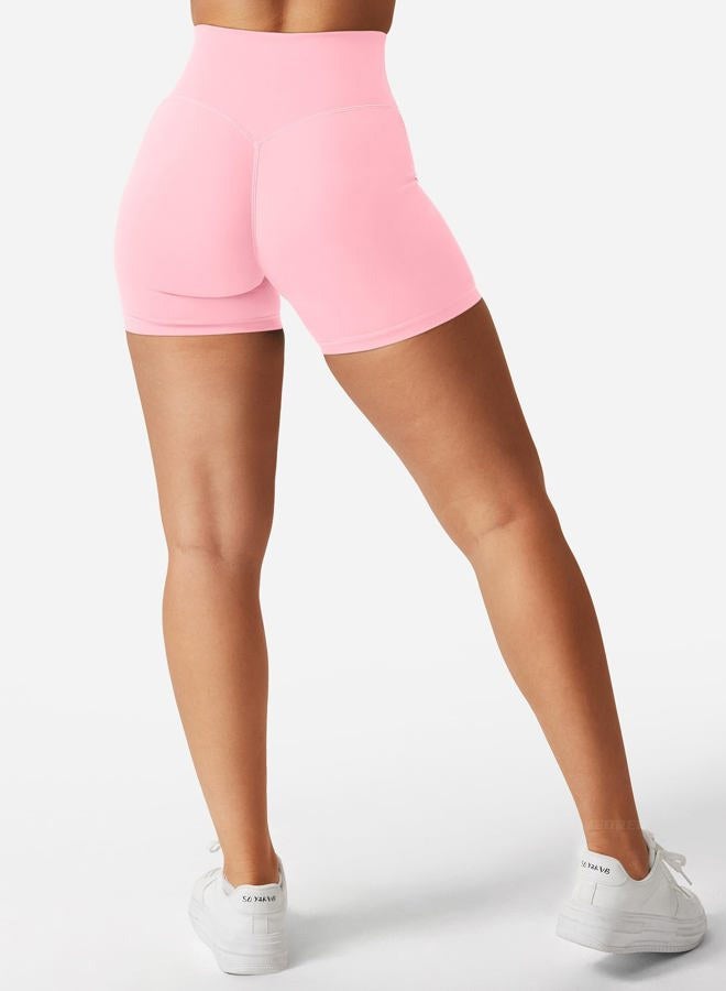 YEOREO Women's Biker Shorts 4.5" / 6" Workout Gym Shorts Craze High Waist Tummy Control Hidden Scrunch Running Yoga, Baby Pink, L - Image 5