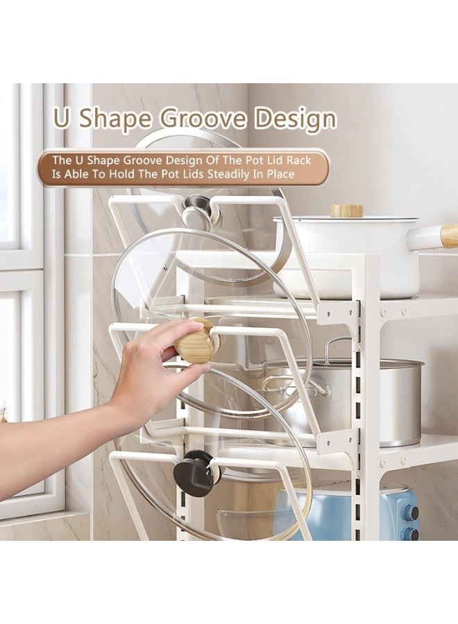 بلومنغ تايم منظم الأواني والمقالي، رف منظم متعدد الوظائف للأواني والمقالي، منظم مطبخ قابل للتعديل، حامل أواني، حامل غطاء وعاء مع صينية تصريف لخزانة المطبخ (أبيض، 3 طبقات) - Image 2