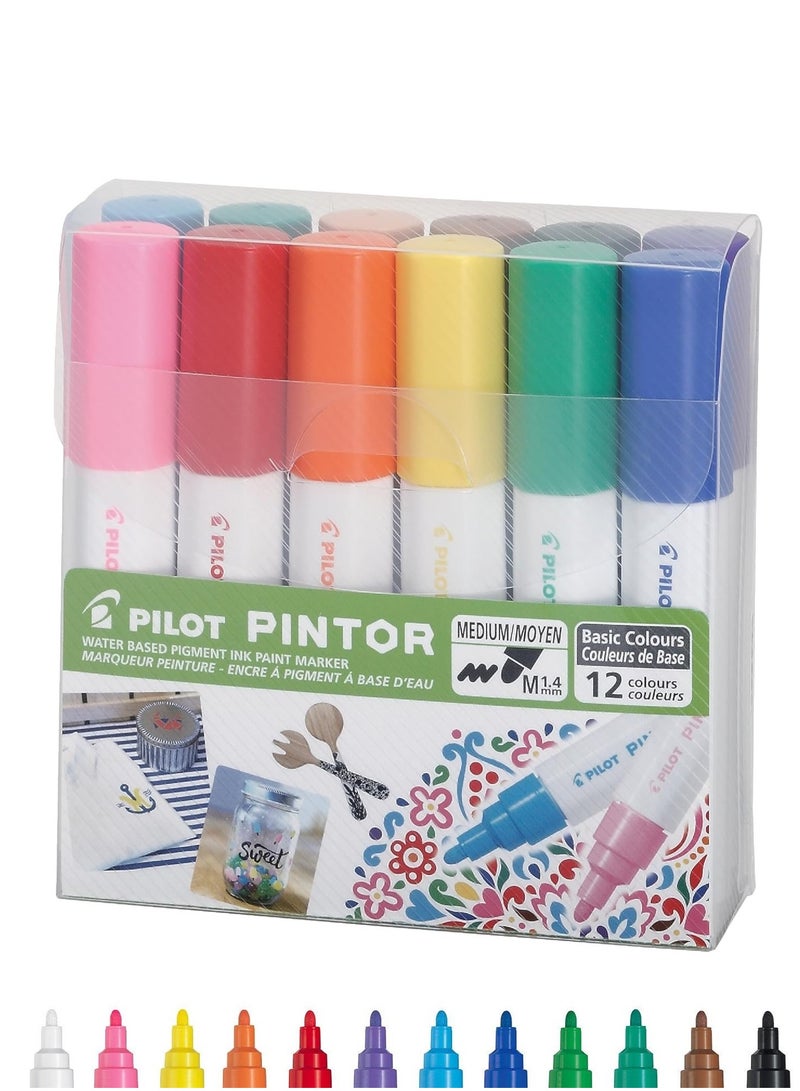 PILOT  markers طلاء مائي 12 قطعة بقلم 1.4 مم ألوان أساسية - Image 1