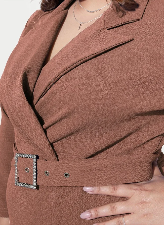 SASSAFRAS Brown Bodycon Midi Dress for Women