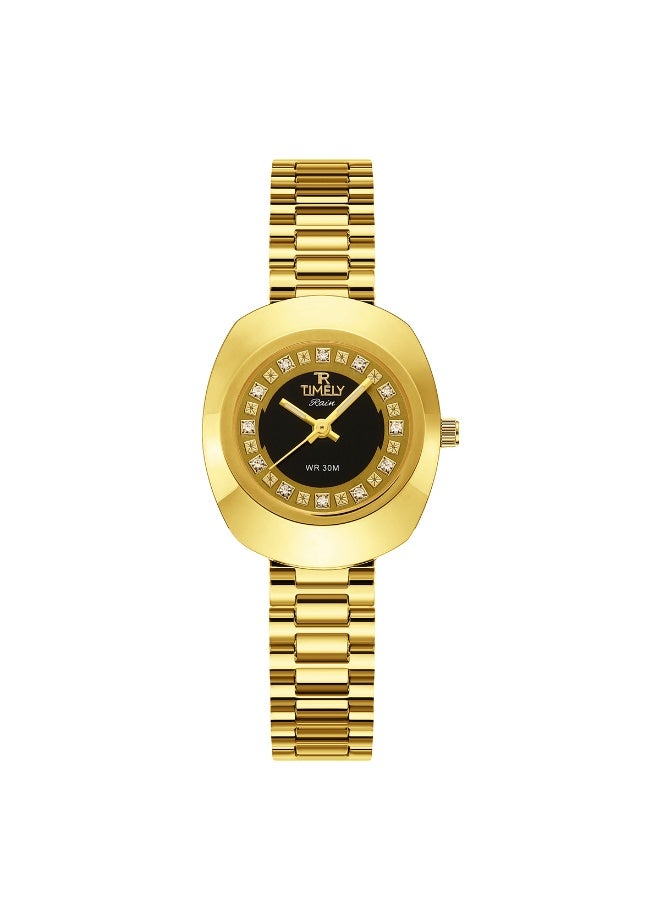 TR TIMELY RAIN Women's Quartz Classic Wrist Watch Gold Stainless Steel Black Dial - Image 1