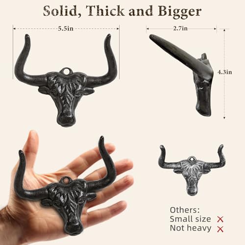 HYDERMUS Cowboy Hat Rack for Wall 4 Pack Modern Metal Cowboy Hat Holder Cast Iron Cowgirl Hat Hanger Western Longhorn Hooks for Storage and Display for Closet Bedroom Living Room Rust - Image 4