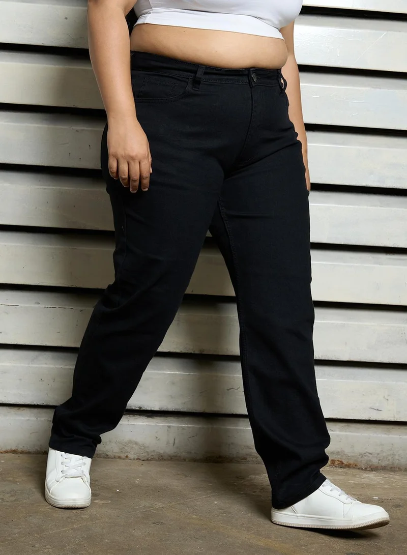 هاي ستار Women's Black Cotton Blend Bleached Full Length Slim Fit Jeans