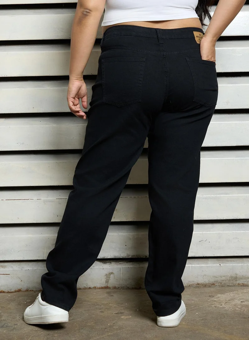 هاي ستار Women's Black Cotton Blend Bleached Full Length Slim Fit Jeans
