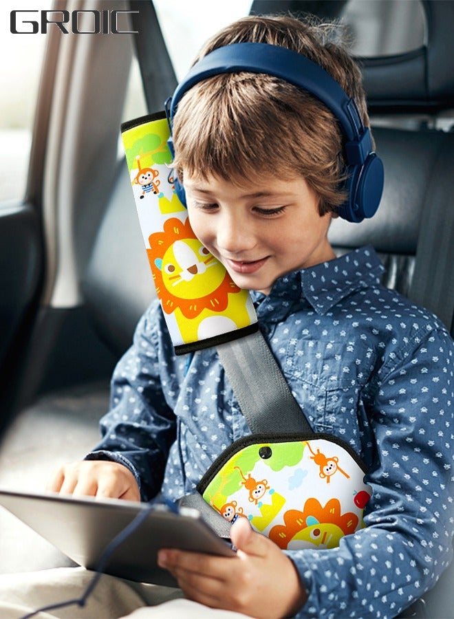 GROIC 1 Pair Seat Belt Adjuster and Pillow and Cover with Clip for Kids, Neck Support Headrest Seatbelt Pillow Cover  Seatbelt Adjuster for Child Cute Lion Car Seat Strap Cushion Pads - Image 1